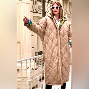 NEW double-sided OVERSIZED leopard print gold beige quilted hooded coat